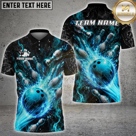 Maxcorners Bowling Fire Bowling Explosion Multicolor Options Personalized Name, Team Name 3D Shirt (4 Colors)