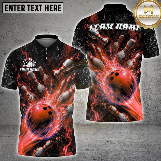 Maxcorners Bowling Fire Bowling Explosion Multicolor Options Personalized Name, Team Name 3D Shirt (4 Colors)