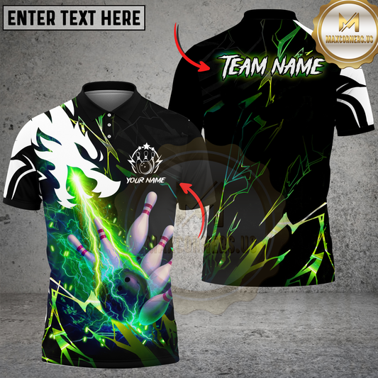 Maxcorners Lightning Bowling Neon Thunder Multicolor Options Personalized Name, Team Name 3D Shirt (4 Colors)