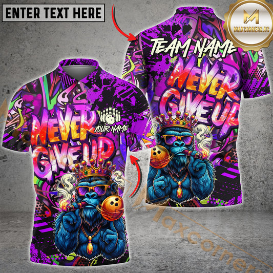Maxcorners Gorilla Bowling Graffiti King Multicolor Options Personalized Name, Team Name 3D Shirt (4 Colors)