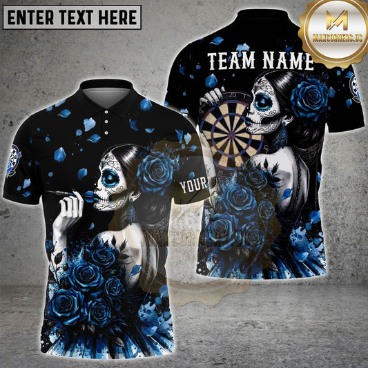 Maxcorners Darts Sugar Skull Lady Rose Gothic Style Multicolor Options Personalized Name, Team Name 3D Shirt (4 Colors)