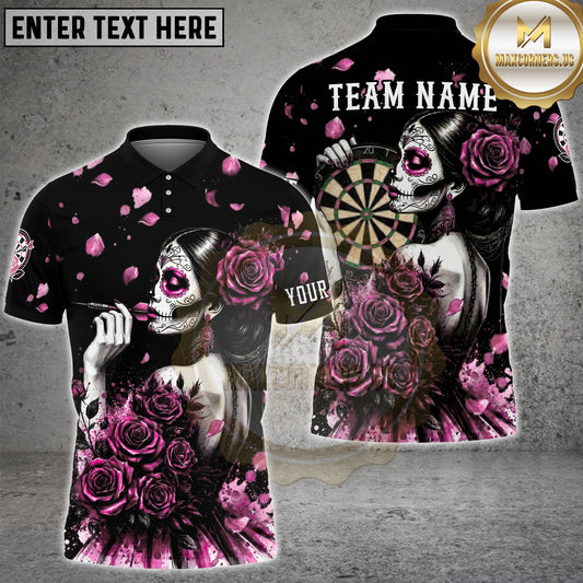 Maxcorners Darts Sugar Skull Lady Rose Gothic Style Multicolor Options Personalized Name, Team Name 3D Shirt (4 Colors)