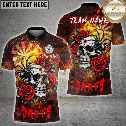 Maxcorners Darts Skull Spider Fiery Rose Multicolor Options Personalized Name, Team Name 3D Shirt (4 Colors)
