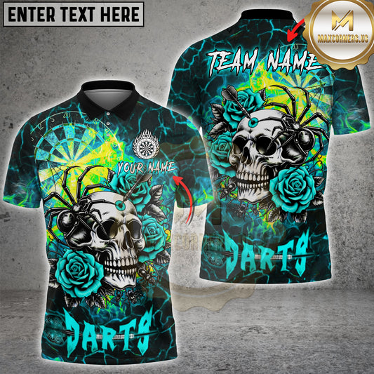 Maxcorners Darts Skull Spider Fiery Rose Multicolor Options Personalized Name, Team Name 3D Shirt (4 Colors)