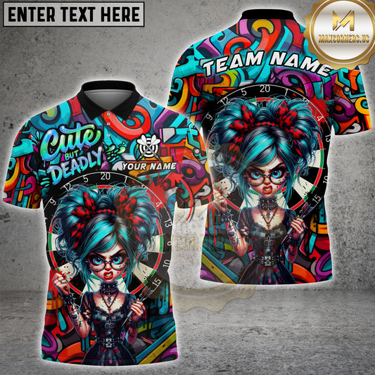 Maxcorners Darts Gothic Punk Girl Graffiti Multicolor Options Personalized Name, Team Name 3D Shirt (4 Colors)
