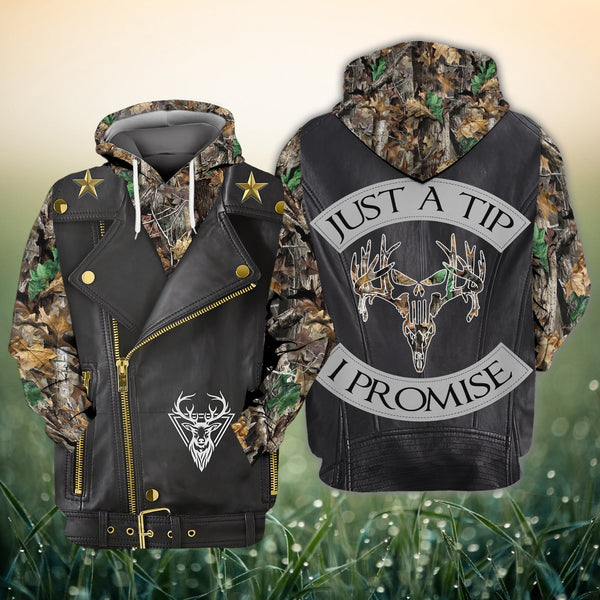 Maxcorners Hunting Just A Tip Black Leather Pattern Shirt 3D All Over Printed Clothes