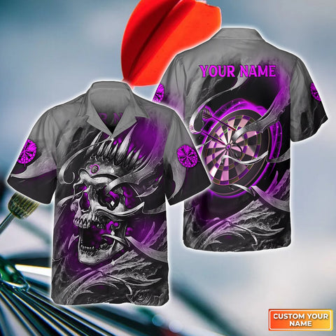 Maxcorners Darts Purple Skull Customized Name 3D Hawaiian Shirt