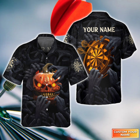 Maxcorners Darts And Pumpkin Customized Name 3D Hawaiian Shirt