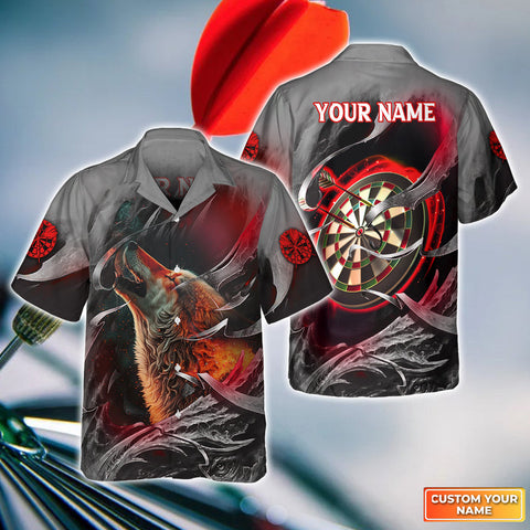 Maxcorners Darts And Flame Wolf Customized Name 3D Hawaiian Shirt