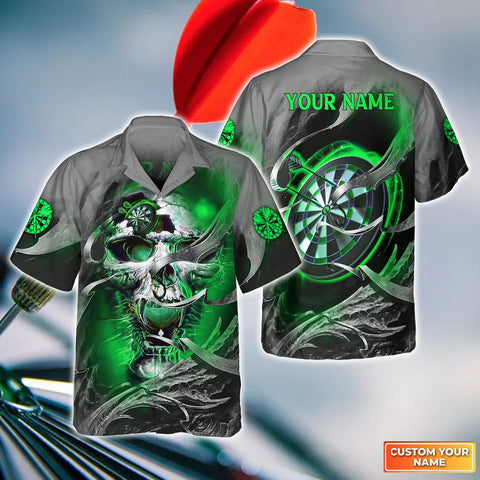 Maxcorners Darts Green Skull Customized Name 3D Hawaiian Shirt