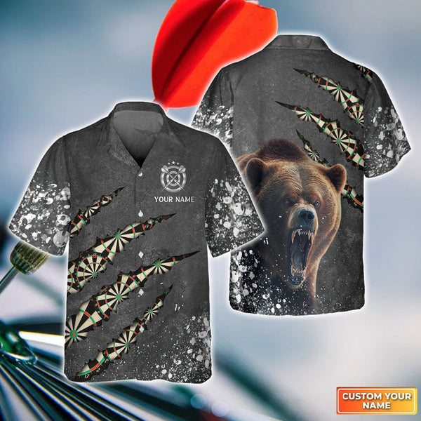 Maxcorners Darts Paint Splash Bear And Darts Customized Name 3D Hawaiian Shirt