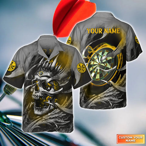 Maxcorners Darts Gold Skull Customized Name 3D Hawaiian Shirt