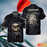 Maxcorners Darts And Skull Art Customized Name 3D Hawaiian Shirt