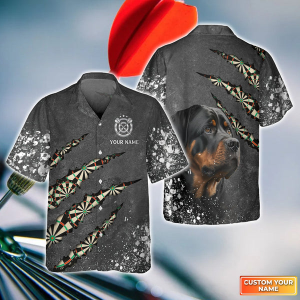 Maxcorners Darts Rottweiler Customized Name 3D Hawaiian Shirt