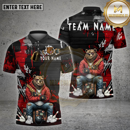 Maxcorners Bowling Shirt Bear Graffiti Hoodie Gangster Multioptions Personalized Name, Team Name Unisex 3D Shirt