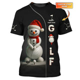 Maxcorners Personalized Christmas Golf Shirt, Snowman Playing Golf With Custom Name, Funny Golf Shirt For Men