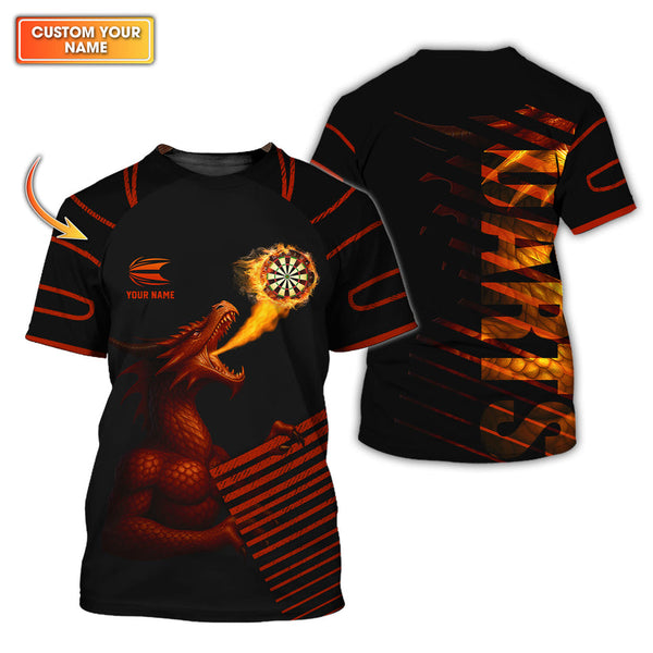 Maxcorners Personalized Fire Dragon Darts Jersey, Custom Name Darts Shirt, Dart Shirts For Men LM0509