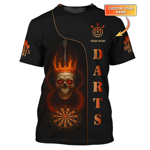 Maxcorners Flaming Skull Darts Shirt, Custom Name Dart Polos For Men, Darts Clothing LM0509