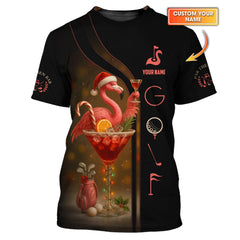 Maxcorners Personalized Flamingo Golf Shirt, Christmas Golf Shirt With Custom Name, Golf Gift For Golfer