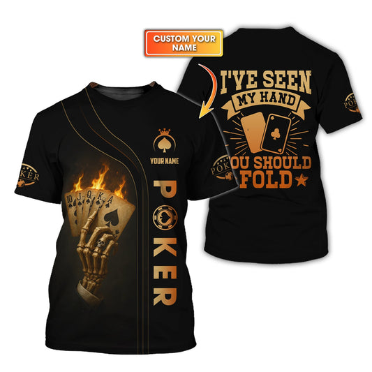 Maxcorners Custom Poker Shirt Skeleton Hand Design for Poker Team Player, I've Seen My Hand You Should FoldLM1009
