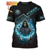 Maxcorners Grim Reaper Poker Shirt - Custom Name Skull in Suit with Magic Poker Chips Design TeeLM1009