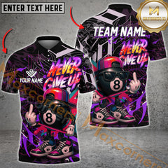 Maxcorners Billiard Never Give Up 8-Ball Multicolor Customized Name, Team Name 3D Shirts