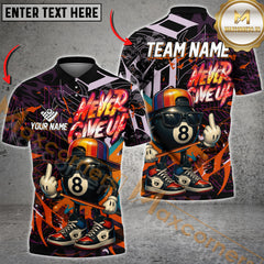 Maxcorners Billiard Never Give Up 8-Ball Multicolor Customized Name, Team Name 3D Shirts