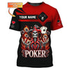 Maxcorners Custom Poker T-Shirt - Fiery Joker Skull, Playing Cards & Poker Chips, Gift For Poker Players LM1009