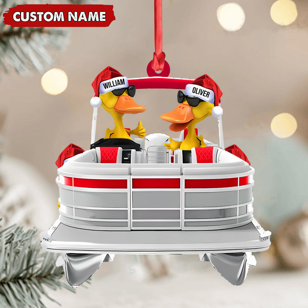 Maxcorners Personalized Funny Ducks Acrylic Christmas Ornament, Family Boat Xmas Gift for Friends & Hunters LM0411