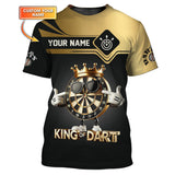 Maxcorners Custom Name King of Darts T Shirt, Gold and Black Cool Dartboard, Gift For Darts Lovers LM0509
