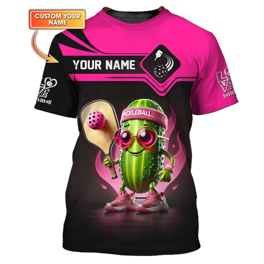 Maxcorners Pink Love Pickleball Funny Custom Name T Shirt, Funny Pickleball Shirts, Gifts For Pickleball Players