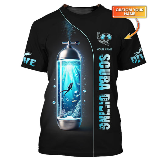 Maxcorners Diver With Diving Tank Custom Name 3D Shirt Born To Dive Personalized Gift For Diver Lovers LM2111