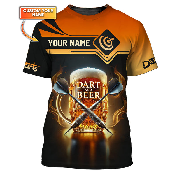 Maxcorners Dart and Beer Flames Custom Name T-Shirts, Personalized Darts Shirts, Gift For Darts Lovers LM0509