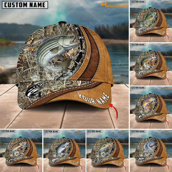 Maxcorners Personalized Cross America Leather Pattern Fishing 3D Cap ( Large Mouth Bass, Walleye, Stripped Bass, Trout Fish, Catfish, Crappie, Salmon, Pike )