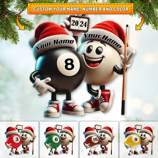 Maxcorners Custom Name Billiard Couple Ornament, Billiard Lover Christmas Gift 2D Flat LM2111