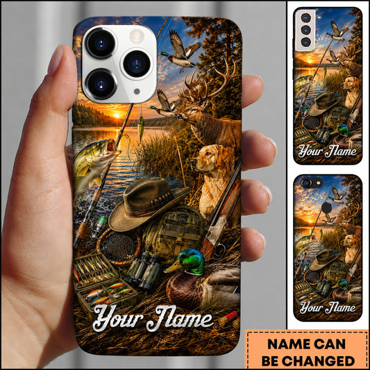 Maxcorners Hunting Fishing and Wildlife Gear Collage Personalized Name Phone Case