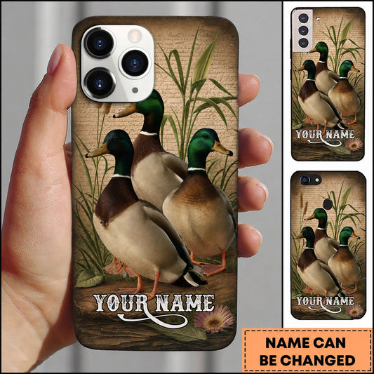 Maxcorners Hunting Vintage Mallard Duck Trio Personalized Name Phone Case