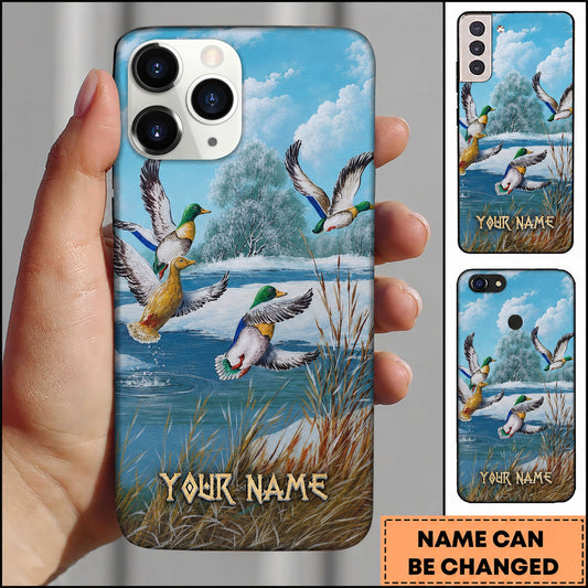 Maxcorners Hunting Flying Ducks Over Winter Lake Personalized Name Phone Case