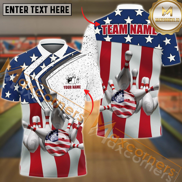 Maxcorners Lightning American Flag Bowling Jersey Personalized Name, Team Name 3D Shirt