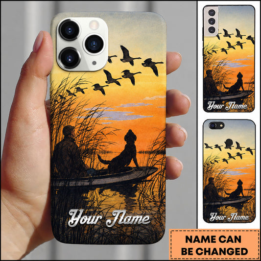 Maxcorners Hunting Sunset Waterfowl Hunter Boat Scene Personalized Name Phone Case