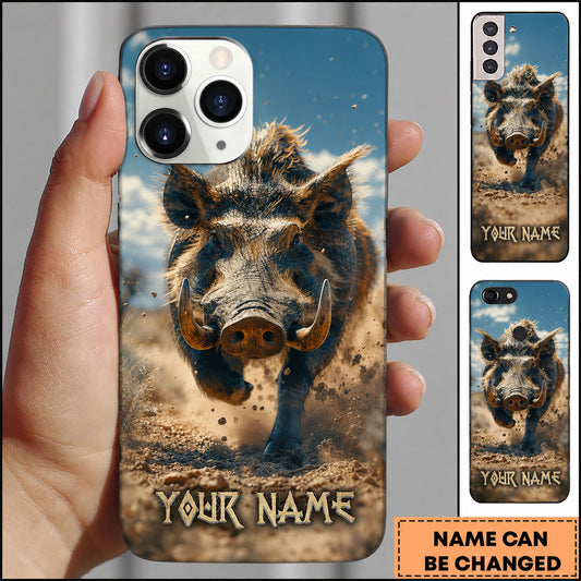 Maxcorners Hunting Charging Wild Boar Personalized Name Phone Case