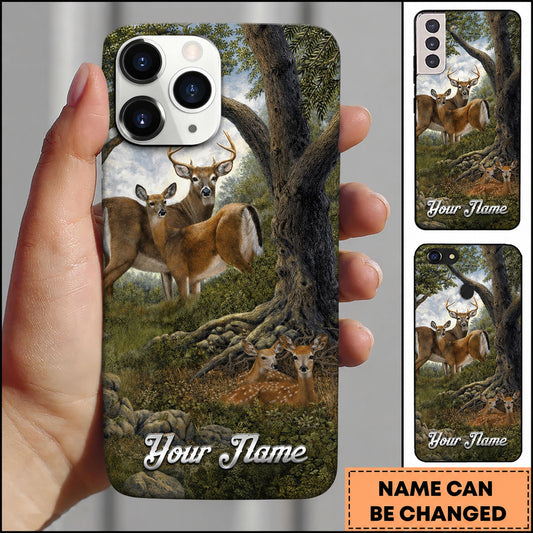 Maxcorners Hunting Deer Family in Woodland Personalized Name Phone Case