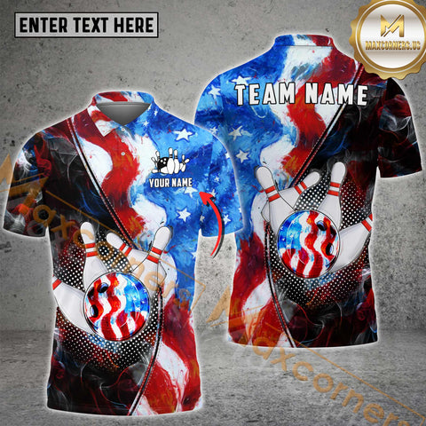 Maxcorners American Flag Bowling Team Jersey Personalized Name, Team Name 3D Shirt