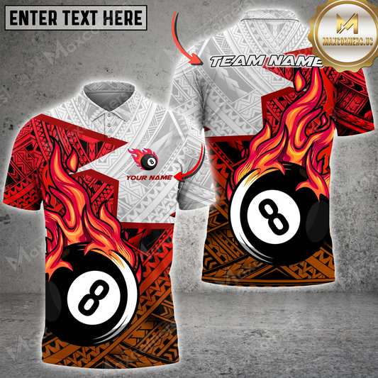 Maxcorners Ball 8 Flame Maori Pattern Billiard Jersey Multicolor Options Personalized Name, Team Name 3D Polo Shirt (4 Colors)