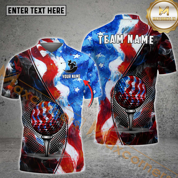 Maxcorners American Flag Golf Team Jersey Personalized Name, Team Name 3D Shirt