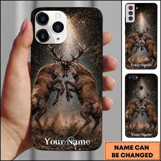 Maxcorners Hunting Fighting Deer in Dark Forest Personalized Name Phone Case