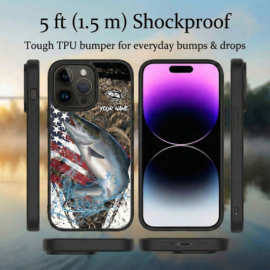 Maxcorners Tuna Fishing Hook Graphic & Jumping Fish Art Personalized Name Phone Case