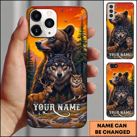 Maxcorners Hunting Forest Wildlife Collage Personalized Name Phone Case