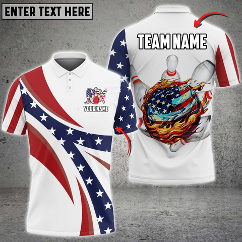 Maxcorners Ball And Pin USA Flag Pattern Bowling Jersey Personalized Name, Team Name 3D Shirt