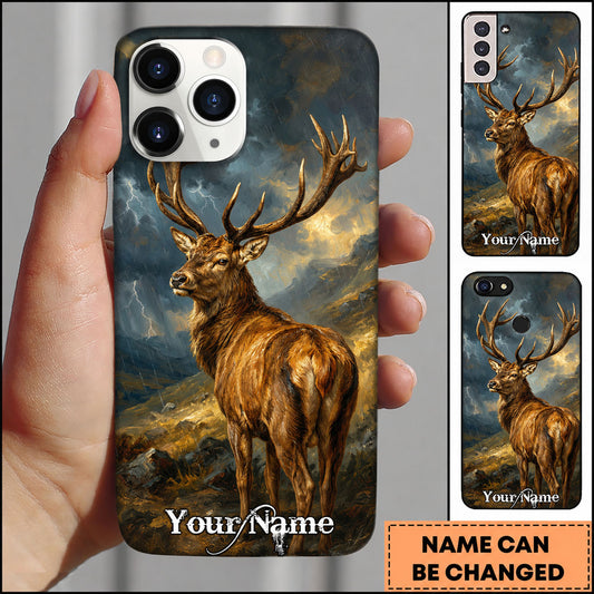Maxcorners Hunting Majestic Deer in Stormy Wilderness Personalized Name Phone Case